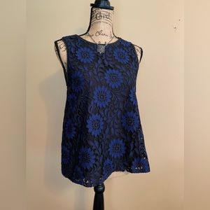 ANN TAYLOR royal blue crocheted sleeveless swing top with lining NWT size Small